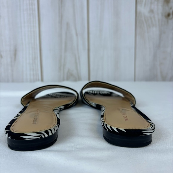 Who What Where See Ya Sloane Sandals Black White Gold Palm Slip-on Slide Size 6 - Picture 6 of 9